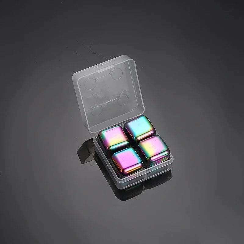 Stainless Steel Reusable Whiskey Stones - Quick-Freeze Ice Cubes with Storage Tray for Whiskey Wine Beer