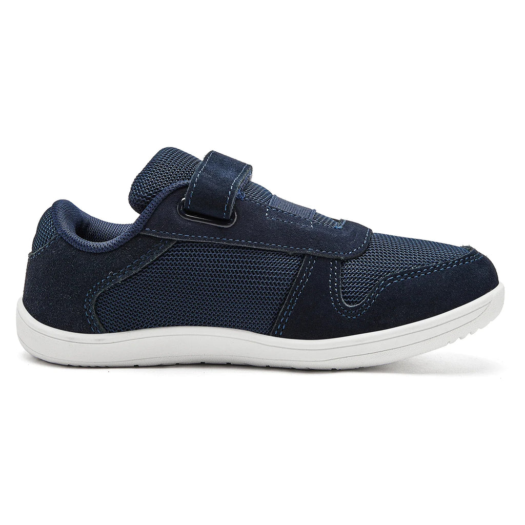 Kids Wide-Toe Barefoot Sneakers — Lightweight Hook & Loop Mesh with Faux Leather Toe
