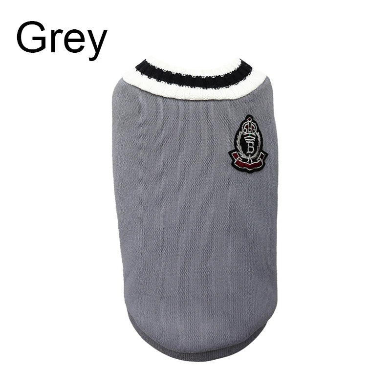 V-Neck Pet Sweater Winter Warm Puppy Vest Knitwear for Small & Medium Dogs & Cats Preppy College Style