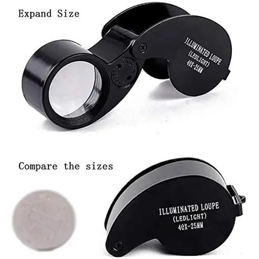 40X Jeweler's Loupe Pocket Folding Magnifier with LED Light for Watches, Coins, Stamps, Gems