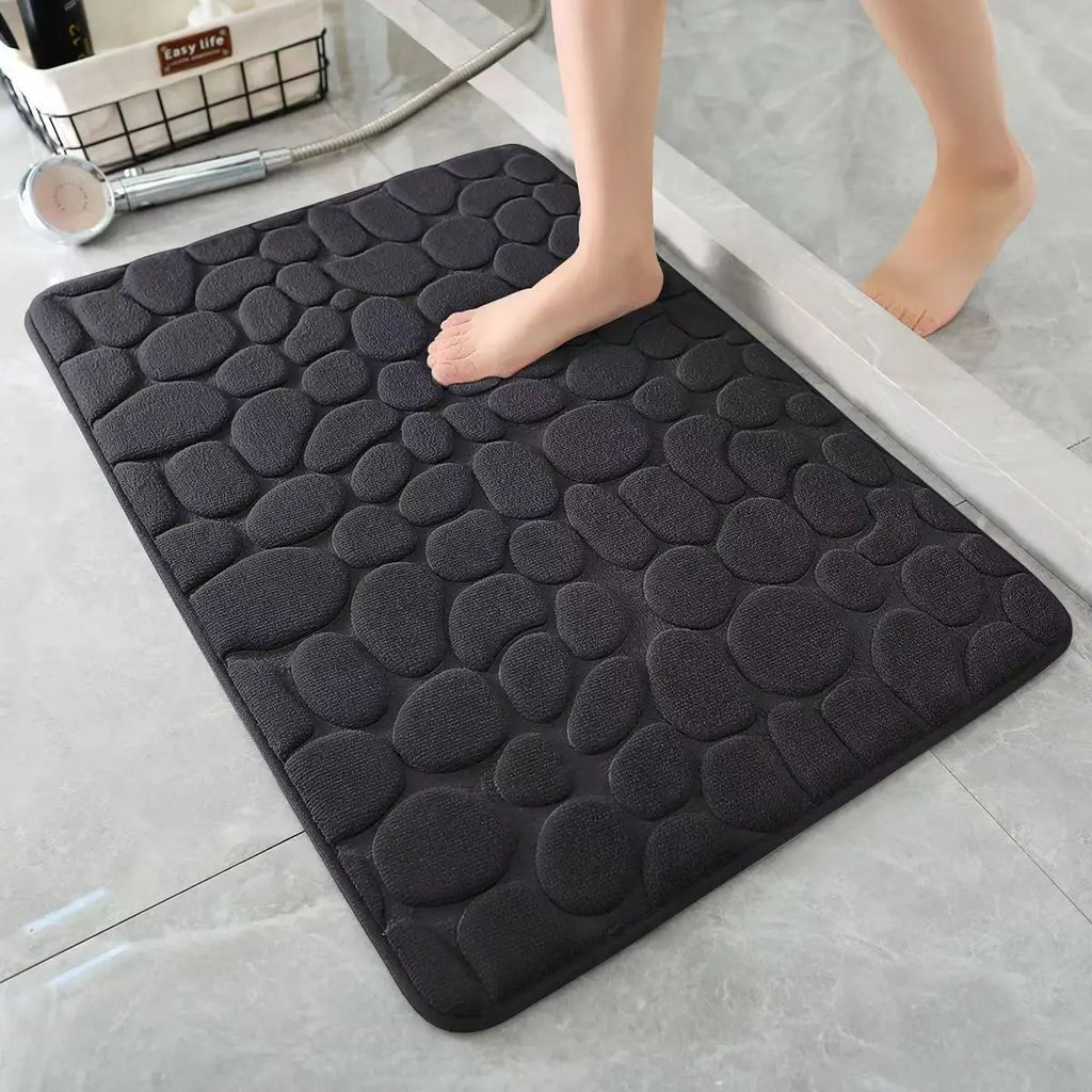 3D Non-Slip Cobblestone Bathroom Mat - Absorbent Quick-Dry Machine Washable Door & Floor Doormat