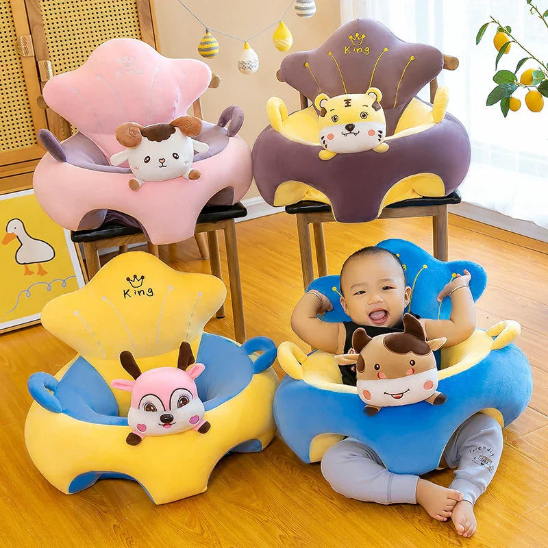 Plush Velvet Baby Sofa Seat Cover 50 x 50 x 40 cm (19.7 x 19.7 x 15.7 in) Learn-to-Sit Toddler Support Cover Cartoon Washable No Filling
