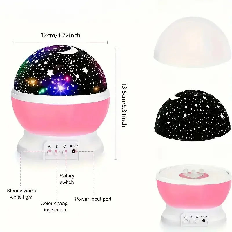 Rotating Galaxy Star Projector Night Light — USB or 3×AA Battery Powered LED Lamp for Bedroom, Parties, Weddings & Kids' Rooms