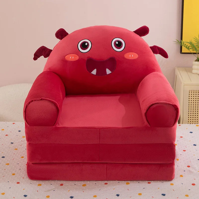 Foldable 3-Layer Plush Kids Sofa Chair Cartoon Baby Seat with Removable Cover