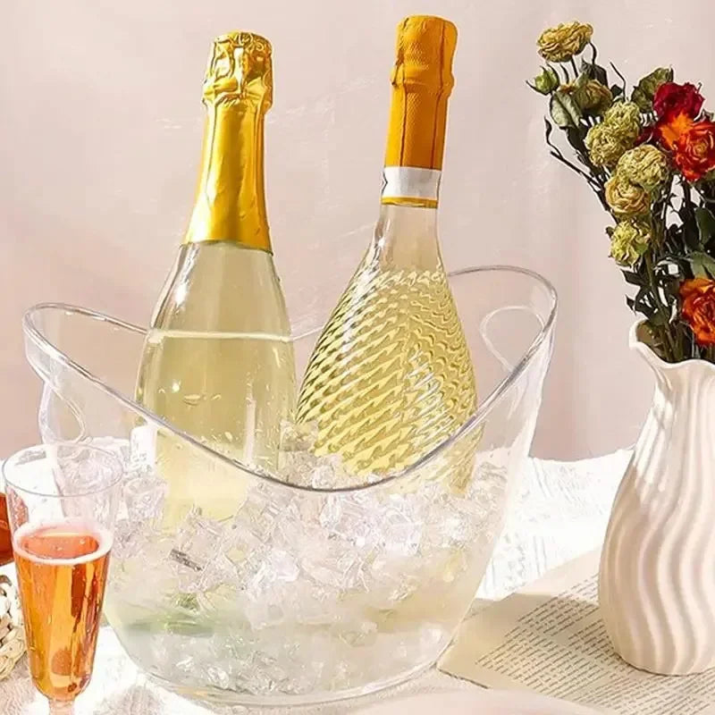 Clear 4L (1.06 gal / 4.2 qt) Ice Bucket with Handle – Wine & Champagne Cooler, Beverage Tub for Bar, Party & Home