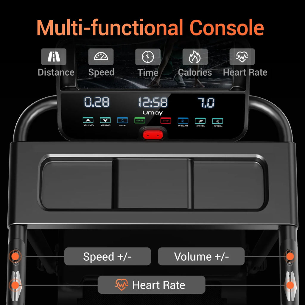 3.0 HP Brushless Foldable Home Treadmill — 300 lb Capacity, 40.2 x 15.4 in (102.1 x 39.1 cm) Running Area, HR Monitor, Dual Shock Absorption, Bluetooth Console