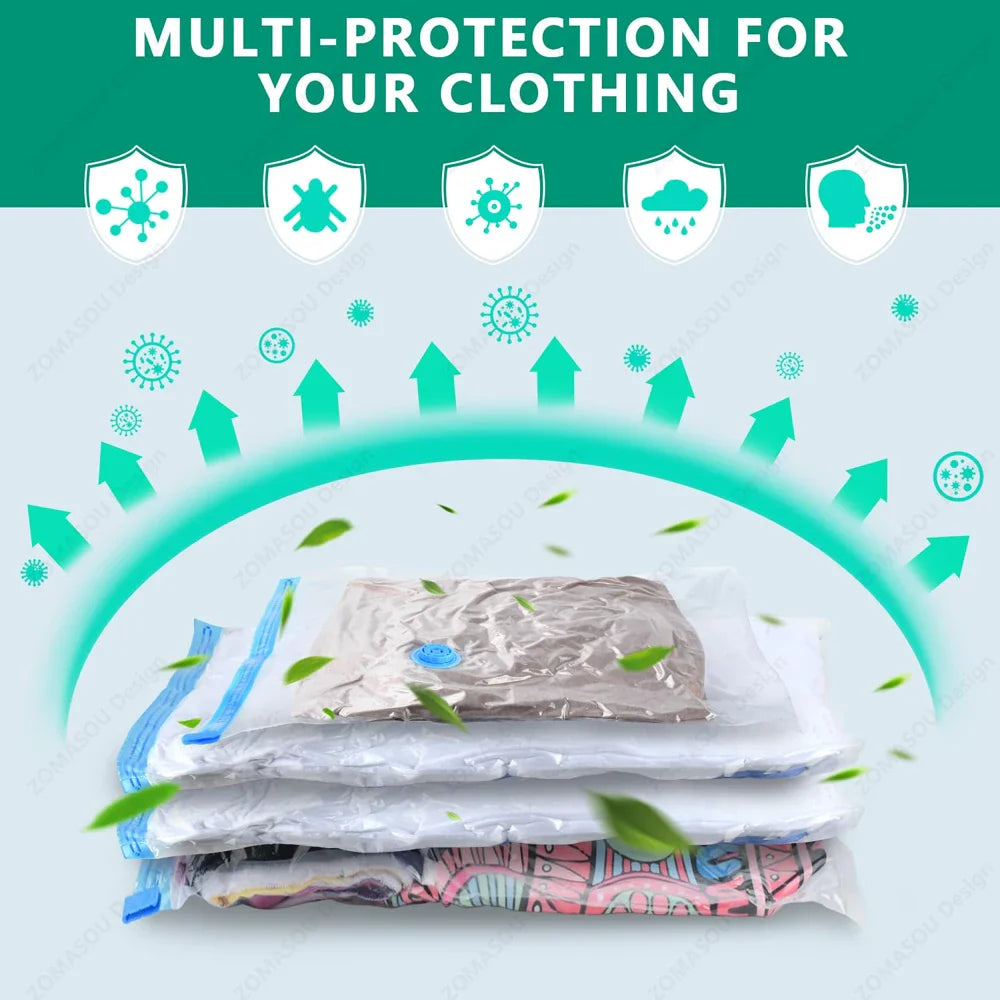 Reusable Vacuum Storage Bags — 1–24 Pack Space-Saving Compression Bags for Clothes, Blankets & Travel (11.8–51.2 in / 30–130 cm)