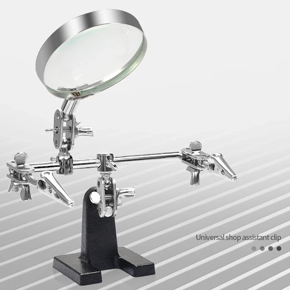 Adjustable Third Hand Soldering Stand with LED Magnifying Glass and Clamps — Desktop Helping Hand for Electronics Repair