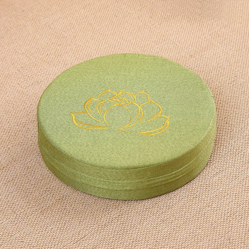 Round Linen Meditation Cushion 40 x 6 cm (16 x 2.4 in) - Firm Lotus Texture Floor Seat Pillow, Removable Washable Cover, Tatami Backrest
