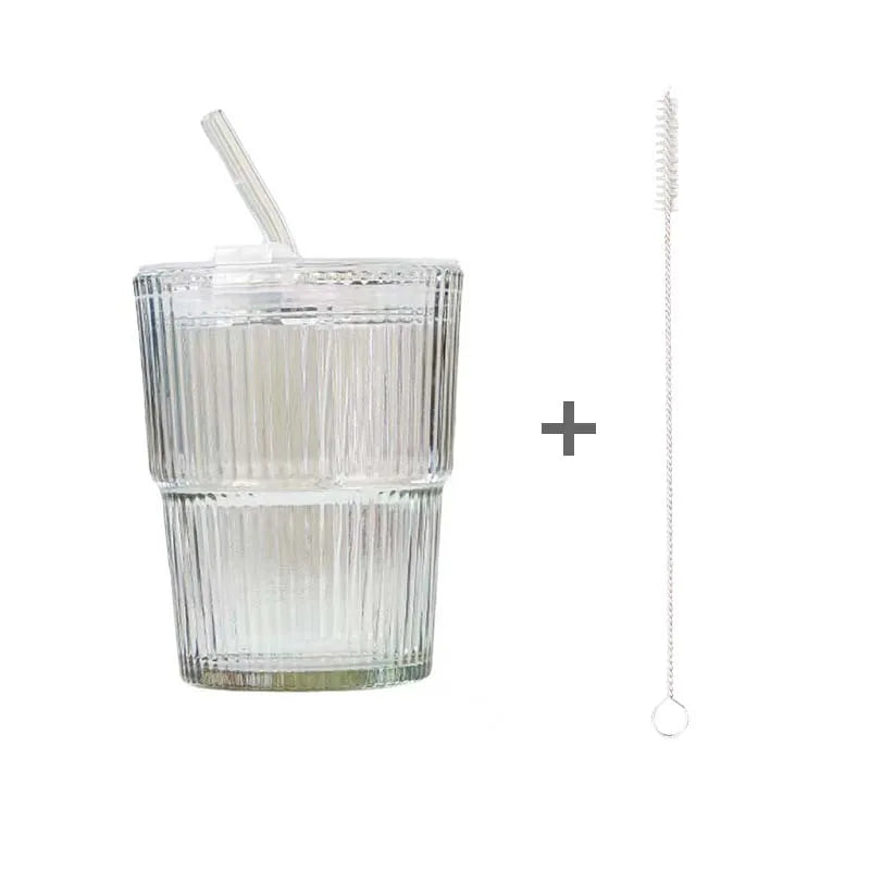 450ml (15.2 fl oz) Glass Tumbler with Lid and Straw, Leakproof High-Temperature Coffee & Tea Cup