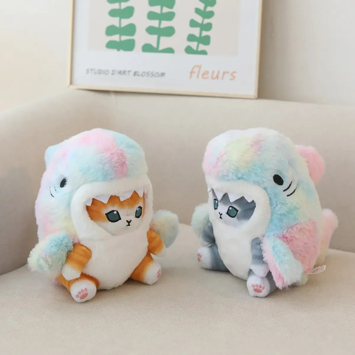 Kawaii Shark Cat Plush Toy – Soft Colorful Stuffed Doll for Kids