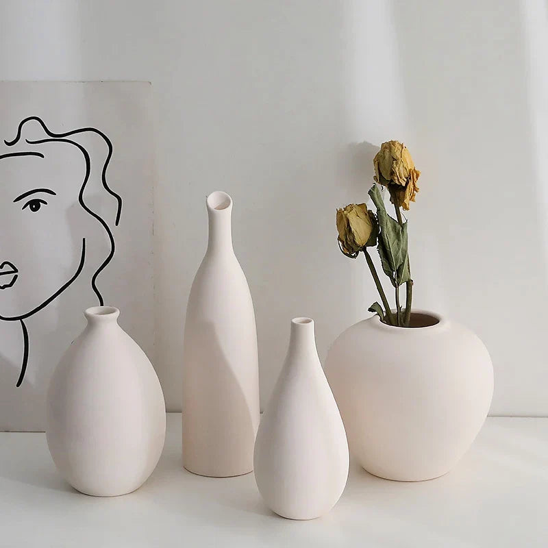 Ceramic Decorative Vase for Dried Flowers & Hydroponic Plants, Modern Table Ornament for Living Room Bedroom Office