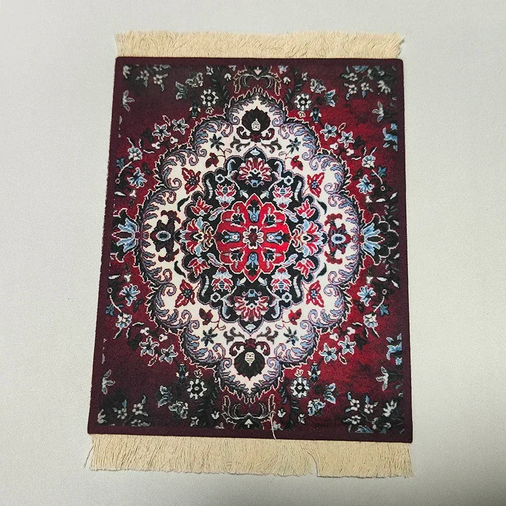 Woven Persian Flower Mouse Pad 9.1 x 7.1 in (23 x 18 cm) Non-Slip Rubber Desk Mat with Fringe — Retro Style