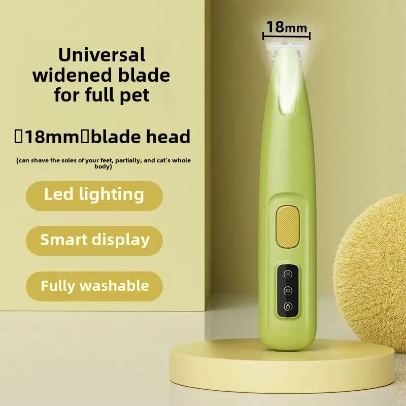 Dog Paw Trimmer with LED Light & Display — Cordless Waterproof Pet Hair Trimmer, 18mm Stainless Steel Blade