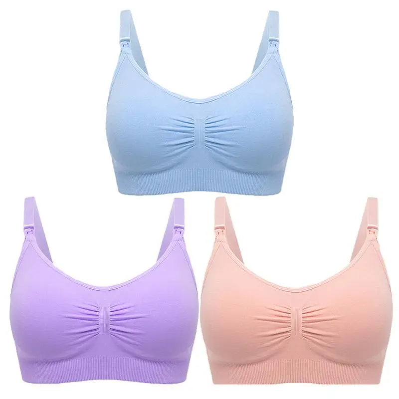 3-Pack Seamless Maternity Nursing Bras – Wireless Breathable Nursing Bra with Removable Pads & Front/Back Closure