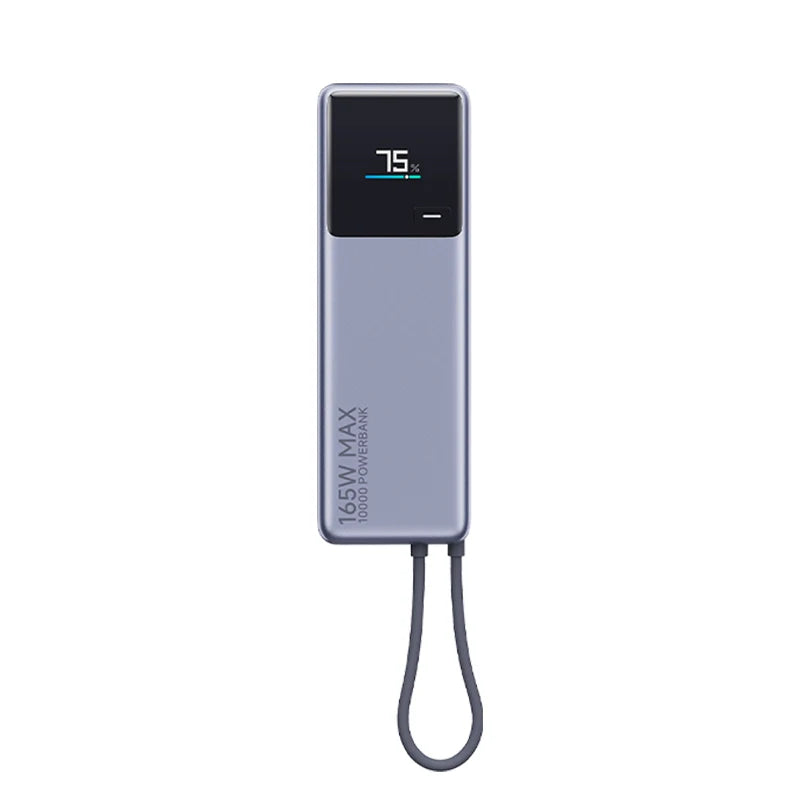 165W Portable Power Bank 10000mAh with Built-in USB-C Cable, Color Smart Display & Dual-Port Fast Charging for iPhone, Android & Laptops