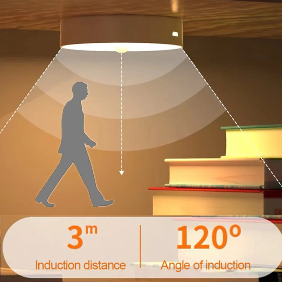USB Rechargeable Motion Sensor LED Night Light – PIR Closet Under-Cabinet Stairway Lamp, Warm/Cold White