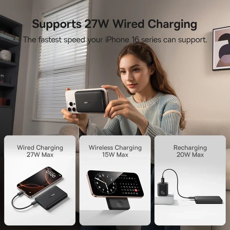 Magnetic 10,000mAh Power Bank — 27W Fast Charge & 15W Wireless Charger for iPhone, Apple Watch, AirPods, Samsung, Xiaomi