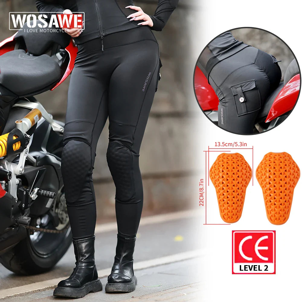 Women's High-Waist Motorcycle Riding Pants with Removable Knee Pads, Reflective Commuter & Fitness Trousers