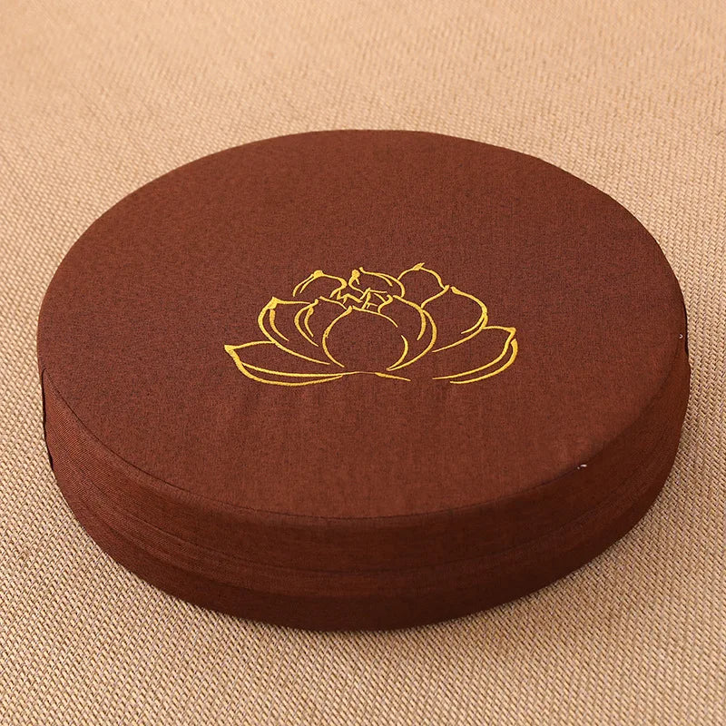 Round Linen Meditation Cushion 40 x 6 cm (16 x 2.4 in) - Firm Lotus Texture Floor Seat Pillow, Removable Washable Cover, Tatami Backrest