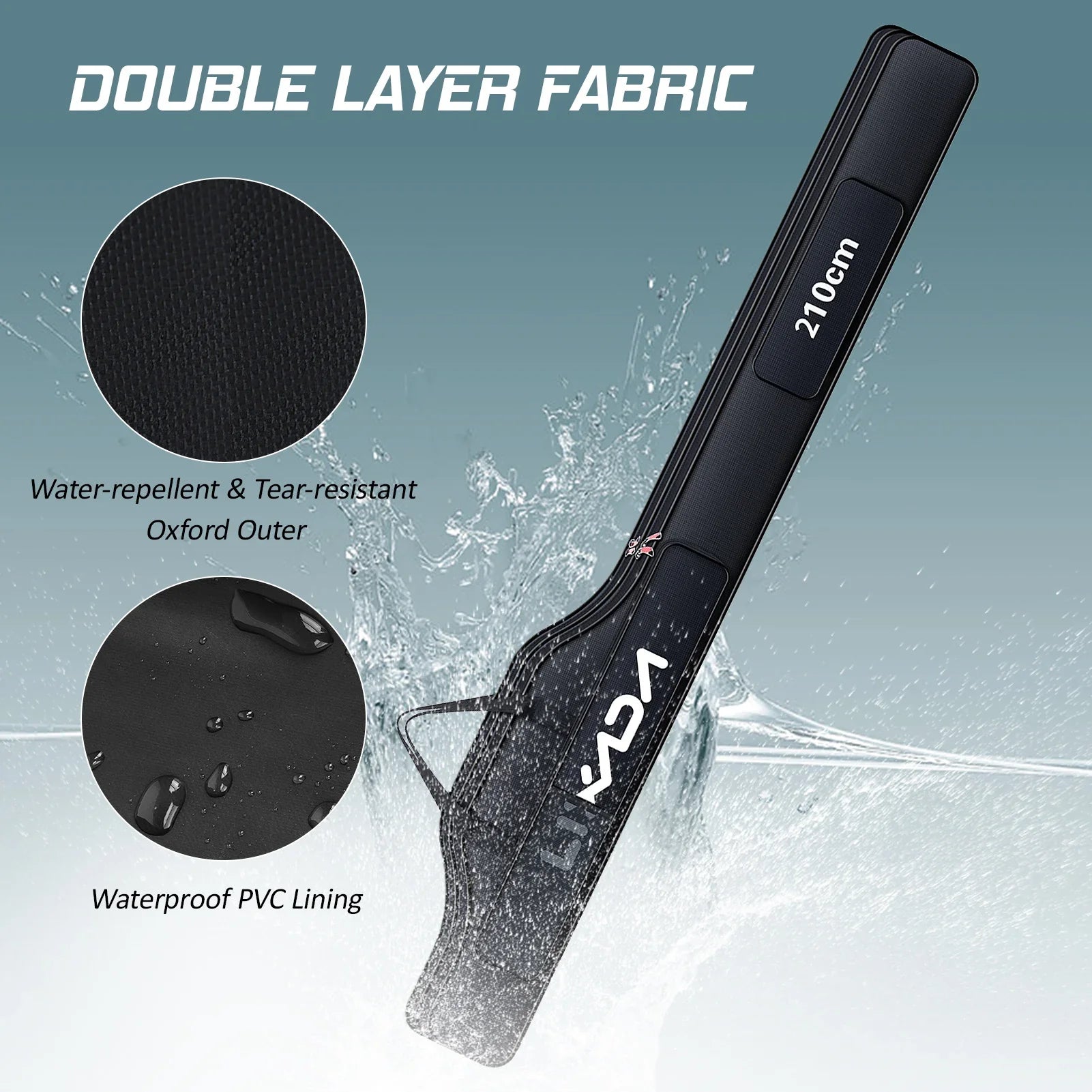 190cm (75 in / 6.2 ft) Portable Folding Fishing Rod & Reel Bag Tackle Storage Carry Case