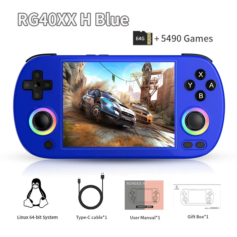 4.0-inch (10.2 cm) IPS Retro Handheld Game Console – Linux 64-bit, 64GB, 3200mAh Battery, 5000+ Games, HDMI & Bluetooth