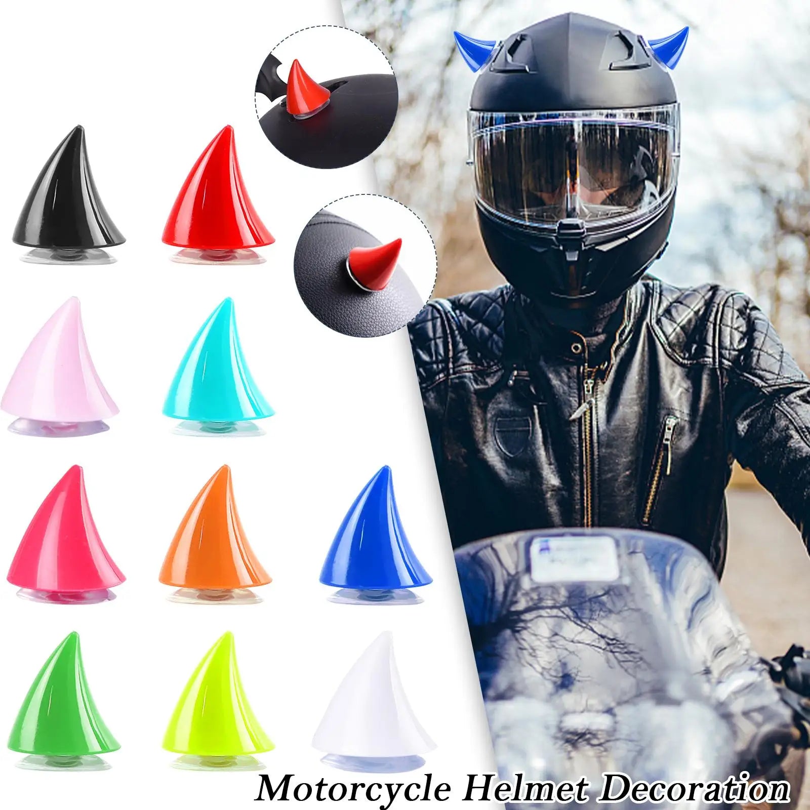 Rubber Devil Horn Helmet Sticker with Suction Cup - Removable Motorcycle & Bicycle Helmet Decor