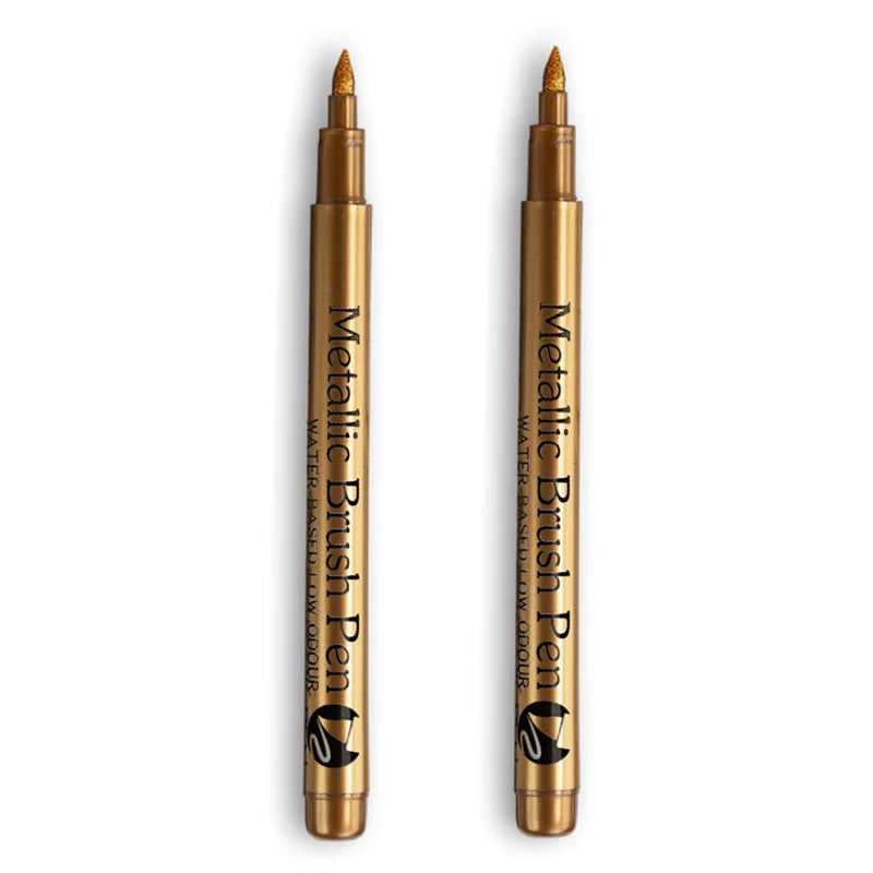 Metallic Brush Marker Pen (1 or 2-Pack) – Gold & Silver Permanent Metallic Ink for Crafts, Scrapbooking & Manga (14 cm / 5.5 in)