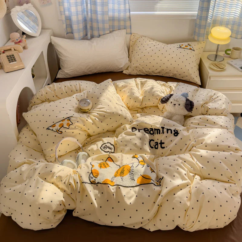 Brown Striped Bedding Set - Duvet Cover, Flat Sheet & Pillowcases (Single/Twin/Full/Queen)