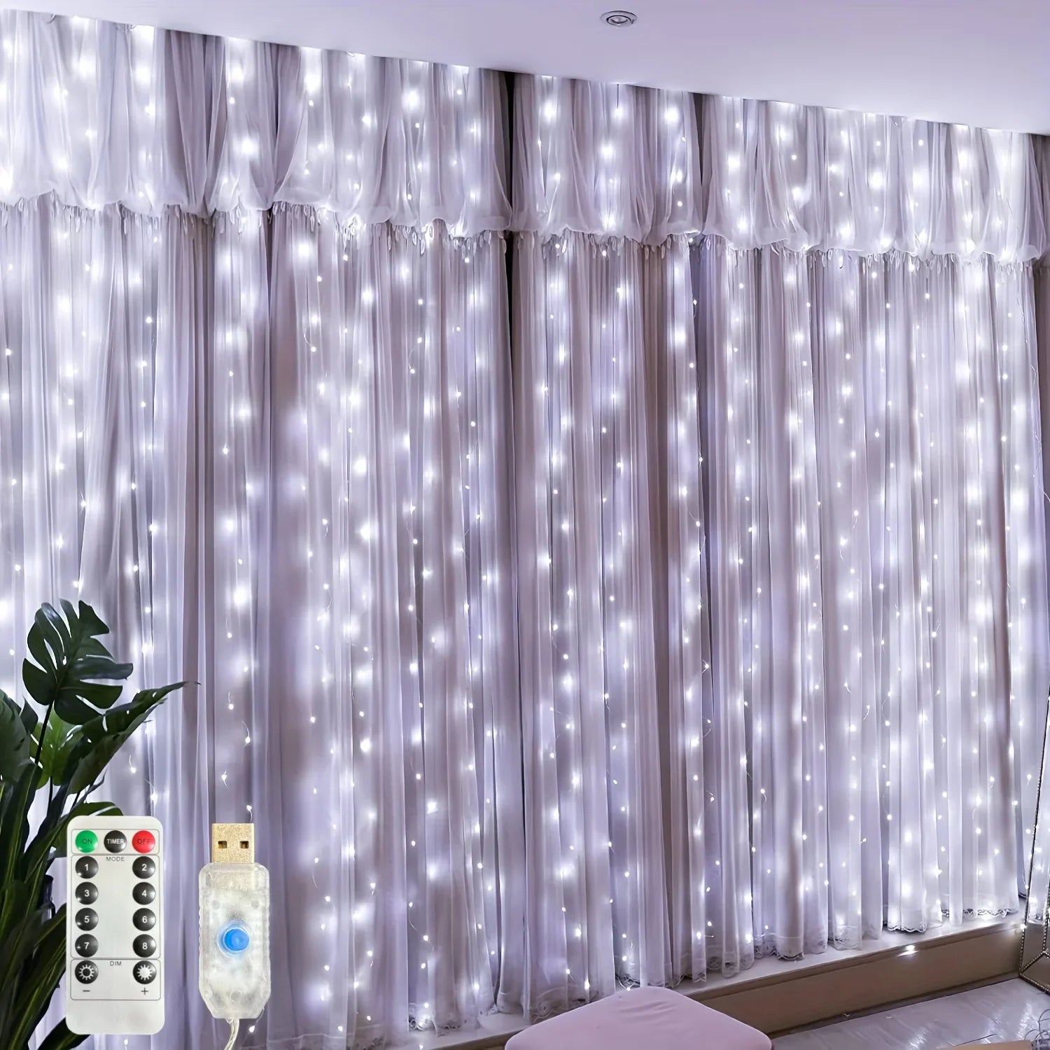 USB LED Curtain Fairy Lights for Windows & Bedroom – Christmas Holiday String Lights (100–600 LEDs)