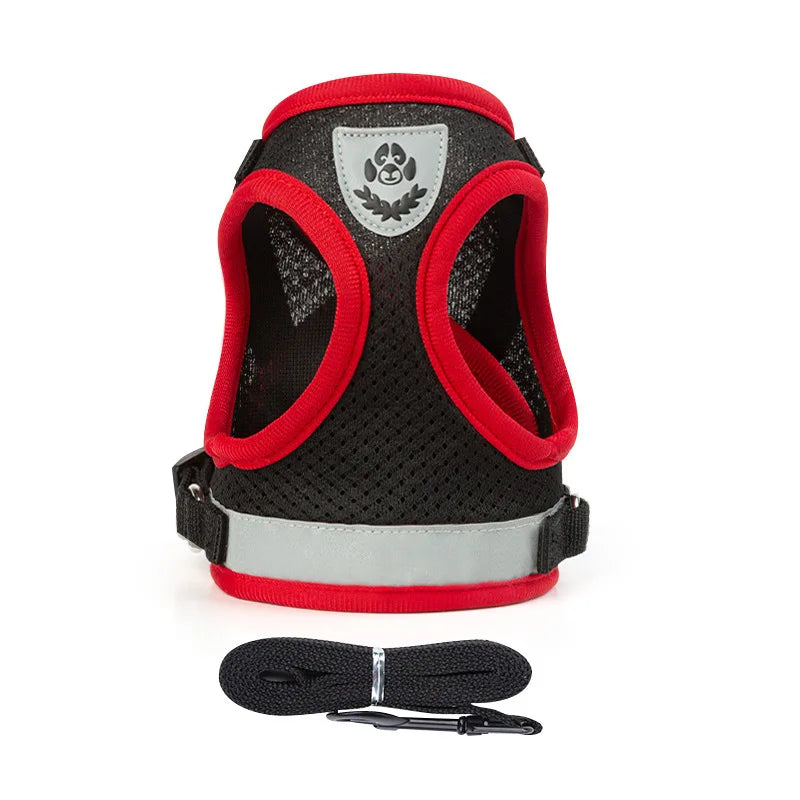 Reflective Adjustable Dog & Cat Harness Vest Set with 1.5m Leash – Breathable Mesh Puppy Kitten Harness (XS-L)