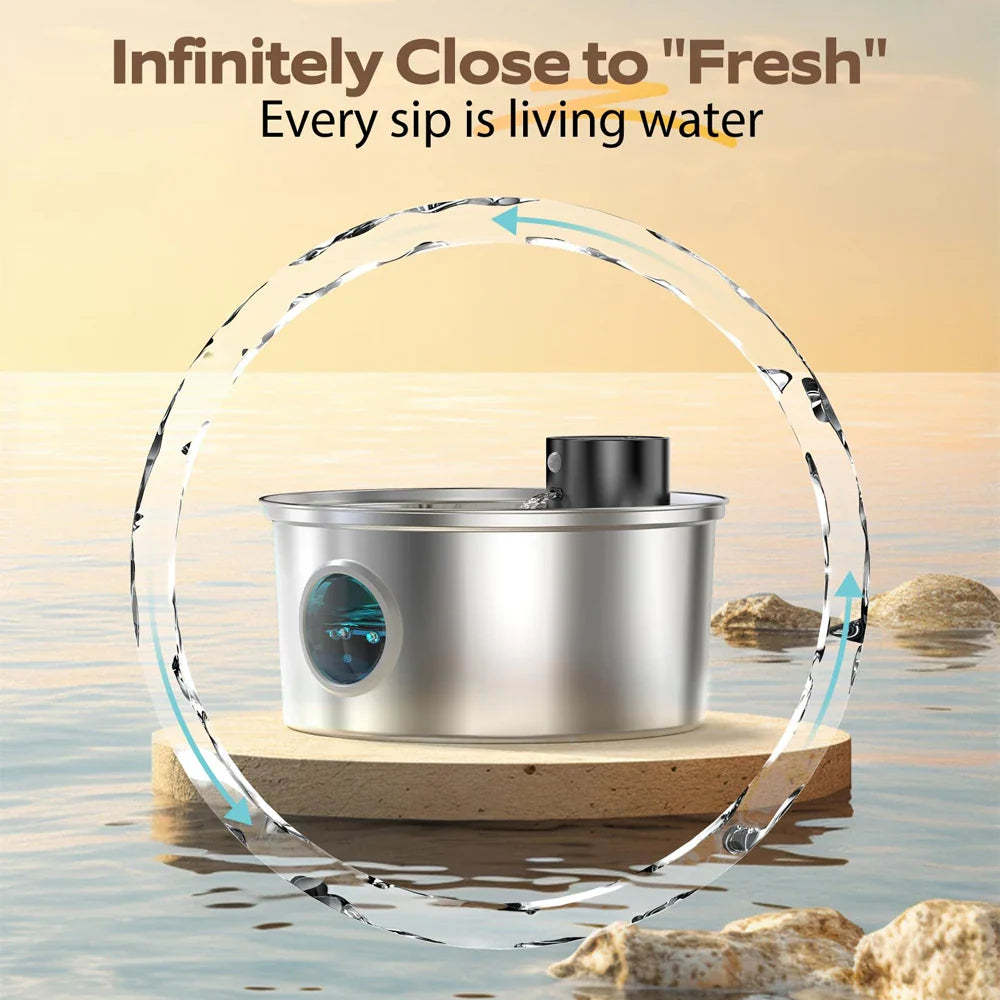 3.2L (108 fl oz / 0.85 gal) Rechargeable USB Stainless Steel Cat and Dog Water Fountain with Automatic Sensor for Multiple Pets