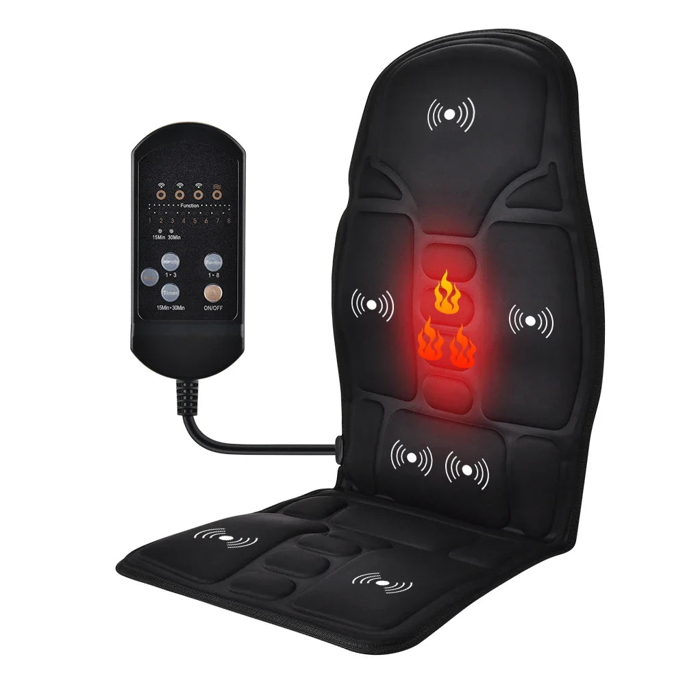 Electric Heated Vibration Massage Cushion for Neck, Back & Lumbar – Car and Home Seat Pad