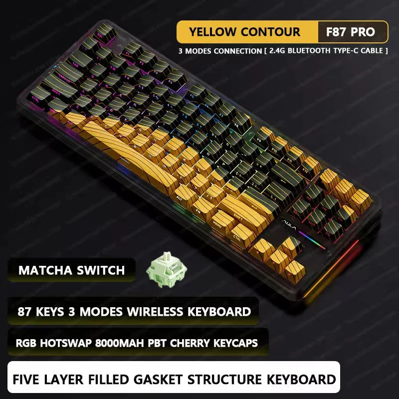 87-Key Tri-Mode Mechanical Keyboard - 2.4G USB Bluetooth, RGB PBT Keycaps, Hot-Swappable Gasket Design, 4000mAh Battery