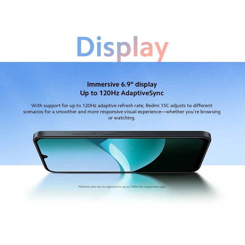 6.9" (17.5 cm) Dot Drop Smartphone — 50MP Main Camera, 120Hz Display, 6000mAh Battery, 33W Fast Charge, Dual SIM