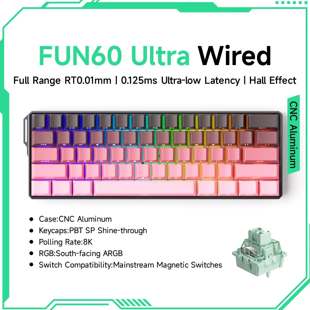 60% Magnetic Hot-Swappable Mechanical Keyboard — Tri-Mode USB-C / Bluetooth 5.0 / 2.4GHz, PBT Doubleshot Keycaps & ARGB Lighting