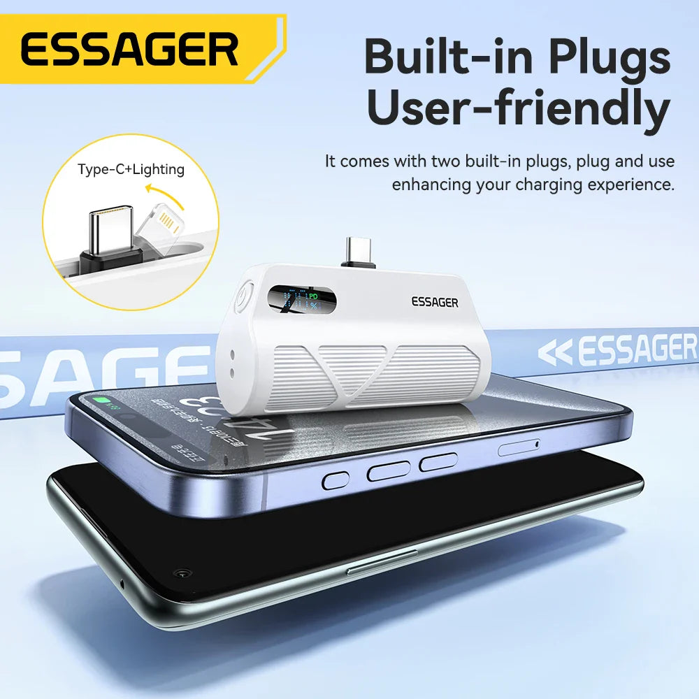 Mini Capsule Power Bank 5000mAh PD 20W USB-C & Lightning Plug Portable External Battery