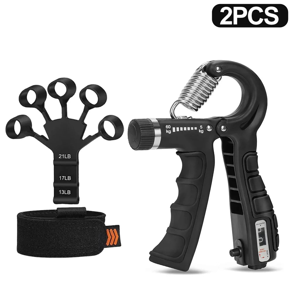 Adjustable Hand Gripper 10–60 kg (22–132 lb) Heavy-Duty Grip Strength Trainer — Wrist & Finger Exerciser with Accessories