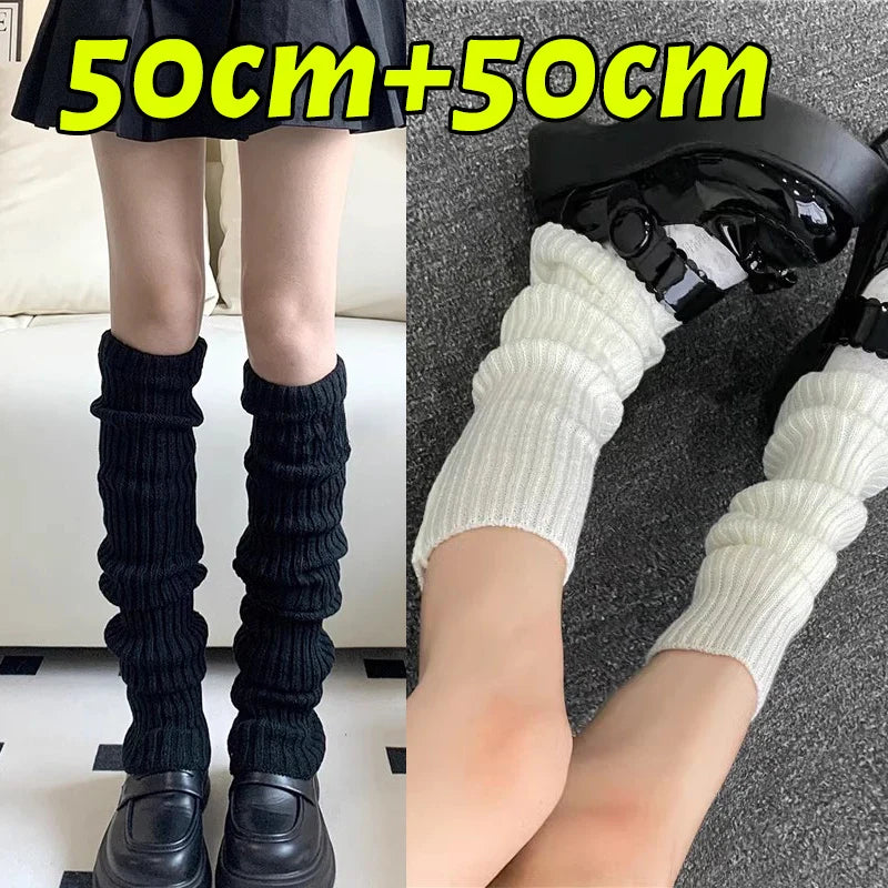 Y2K Fluffy Knit Leg Warmers for Women — Gothic Lolita Arm & Boot Covers, Lengths 40/50/70/75 cm (15.7–29.5 in), Black White