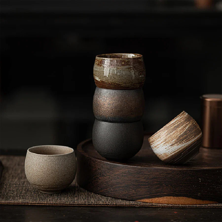 Japanese-Style Handmade Rough Pottery Tea Cup Ceramic Kung Fu Single Cup Antique Style Gift