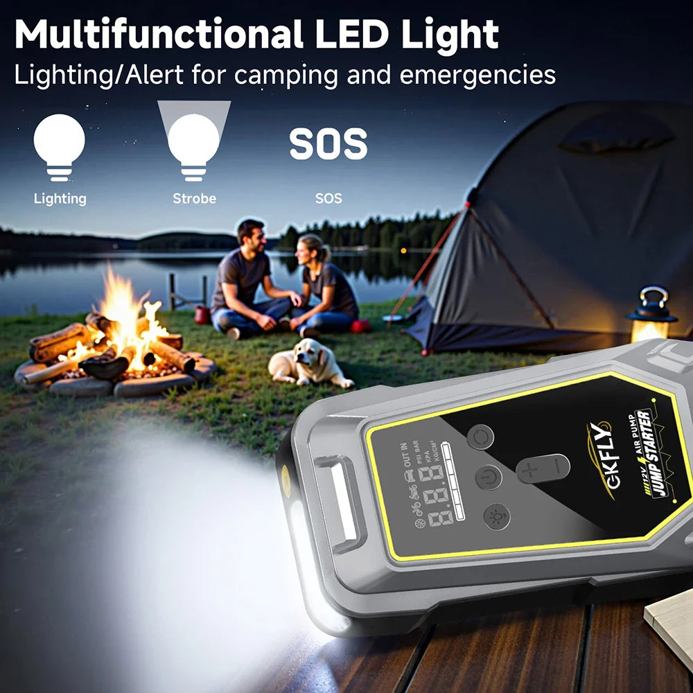 4000A/7000A Portable 12V Car Jump Starter with Air Compressor, LCD Screen Booster Charger & Power Bank