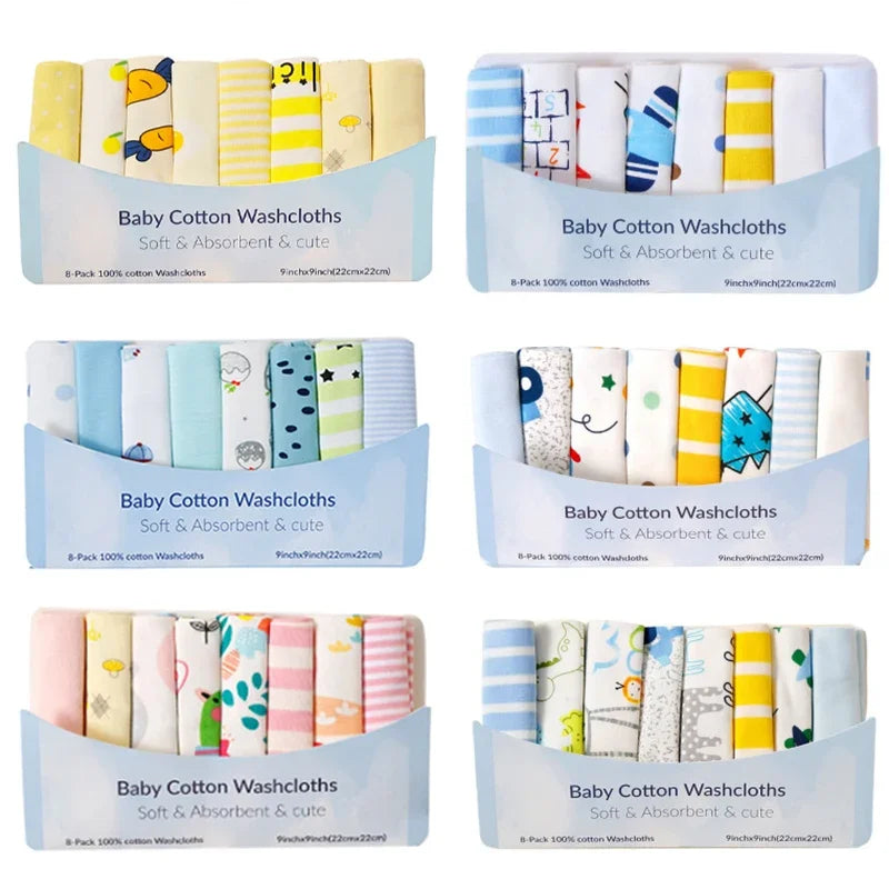 5- or 8-Pack Cotton Newborn Baby Towels Set - Burp Cloths and Nursing Washcloths for Boys and Girls