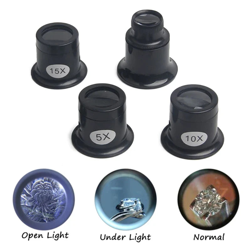 4-Pack Jeweler's Loupe Set 5X 10X 15X 20X Glass Monocular Magnifiers for Watch Repair Jewelry Crafting