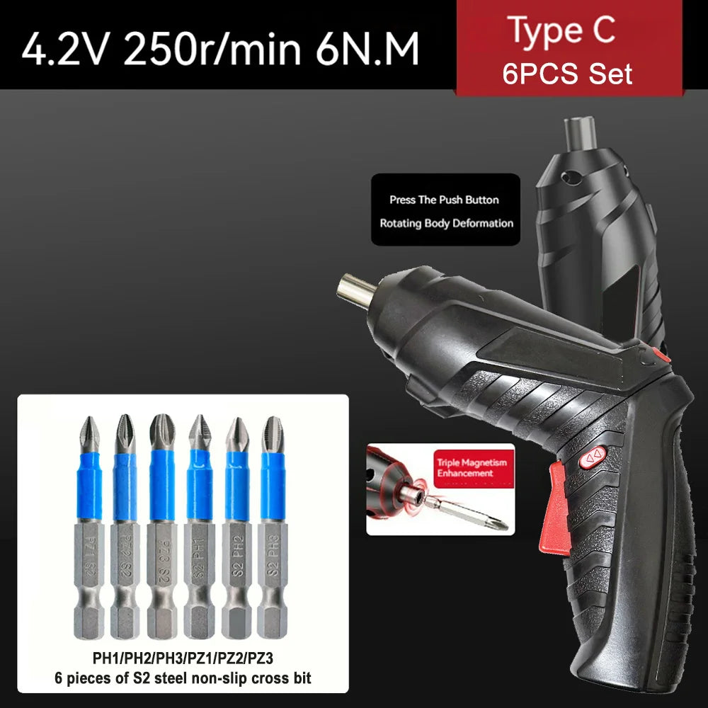 Compact Rechargeable Cordless Screwdriver — 4.2V (3.6V), 6 N·m Torque, 1300mAh, 250 RPM
