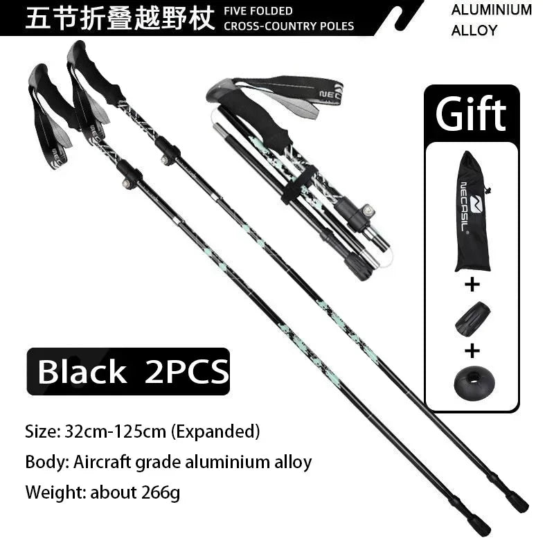 3-Section Adjustable Aluminum Trekking Poles with EVA Grip & Carbon-Tungsten Tips, 32–125 cm (12.6–49.2 in)