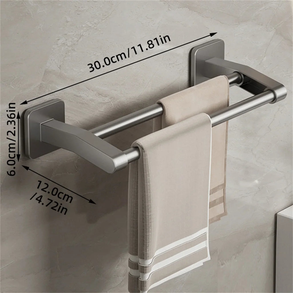 Self-Adhesive Double Towel Bar No-Drill Bathroom Towel Rack White/Gray