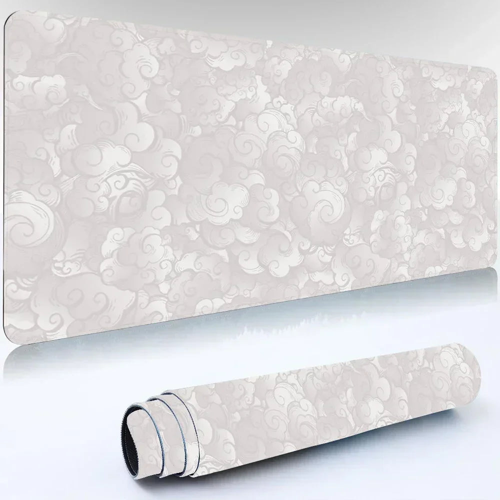 Japanese Clouds Kawaii Black XXL Gaming Mouse Pad - Large Non-Slip Rubber Desk Mat for Laptop & PC