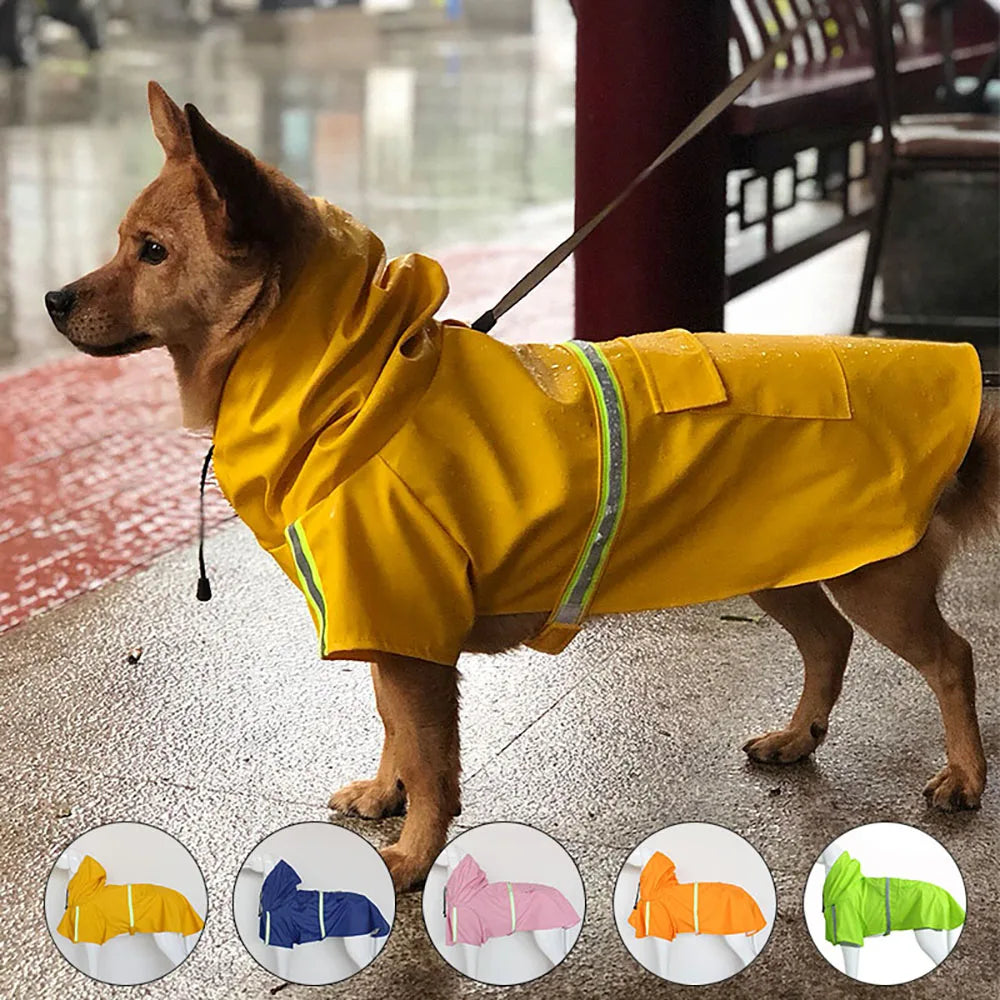 Large Hooded Dog Raincoat Waterproof Windproof Reflective Cloak for Corgi and Puppy