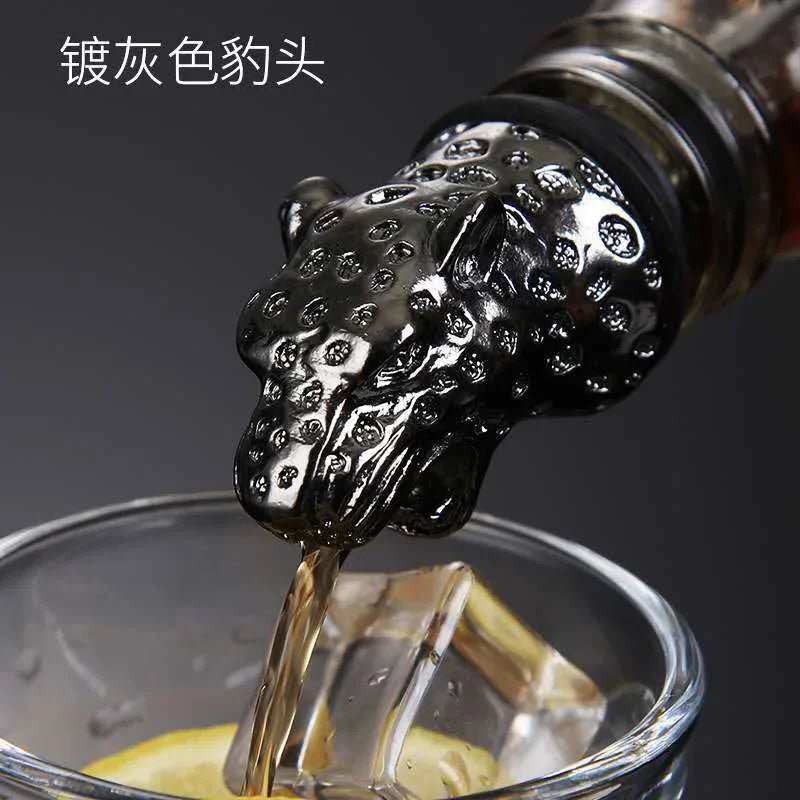 Zinc Alloy Animal Head Wine Pourer - Decorative Bottle Pour Spout & Stopper (Deer, Elk, Lion, Leopard, Wolf, Eagle, Dragon)