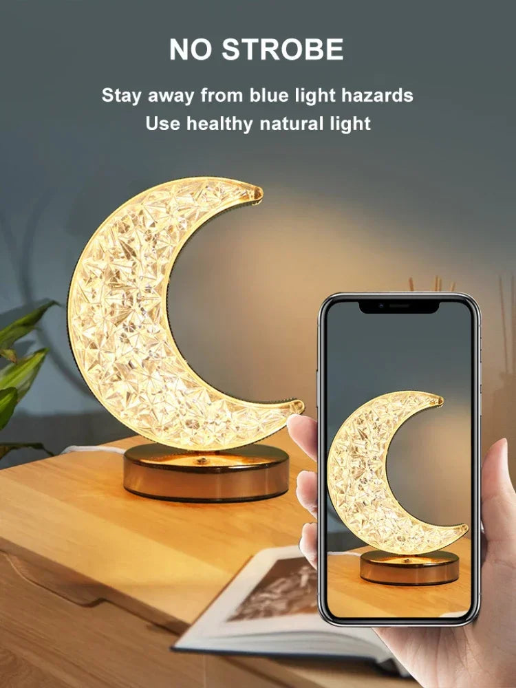 Touch Dimmable LED Moon & Star Night Light – Rechargeable USB Bedside Ambient Lamp, 3-Color Stepless Dimmer